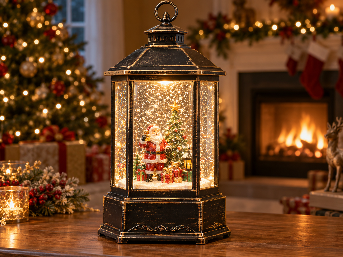 Christmas Light-Up Spinning Snow Globe Lantern
