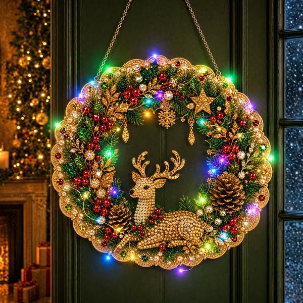 Christmas Wreath Door Hanger | Handmade Rhinestone Holiday Decor