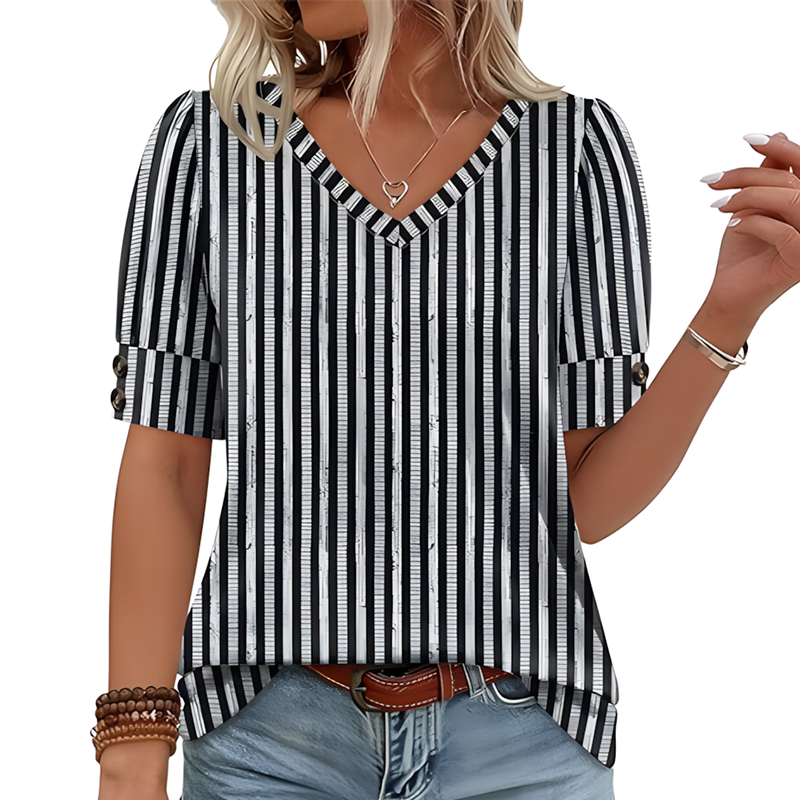 Women's button-down V-neck short-sleeved shirt