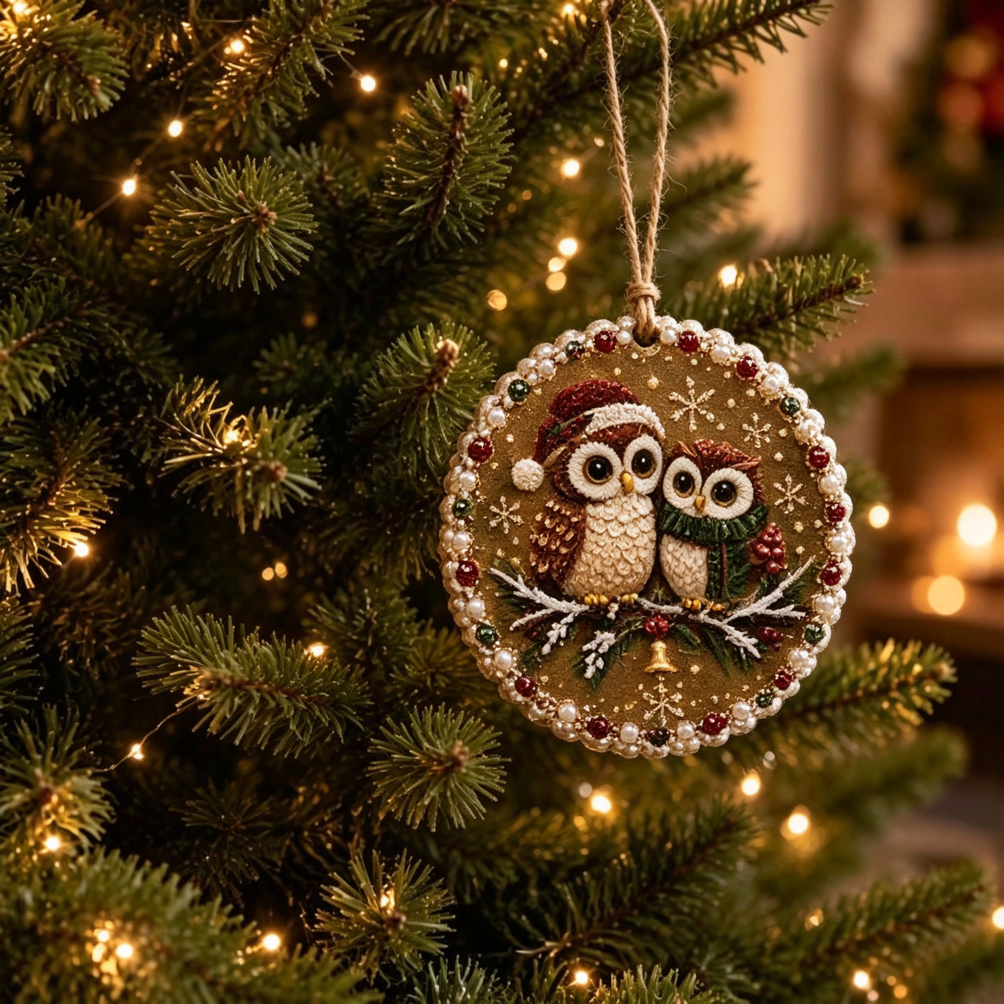 Vintage Round Christmas Ornaments Set of 6