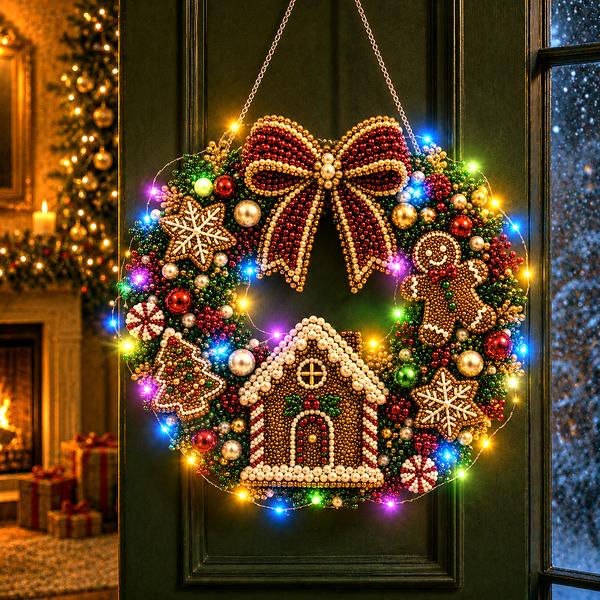 Christmas Wreath Door Hanger | Handmade Rhinestone Holiday Decor