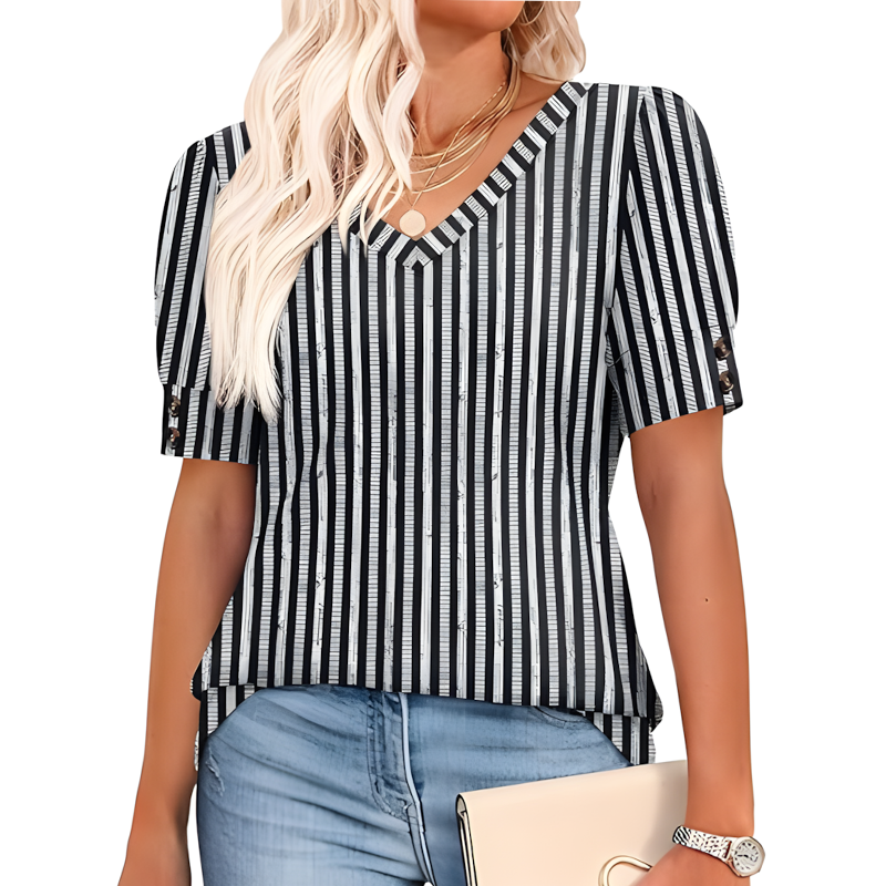 Women's button-down V-neck short-sleeved shirt