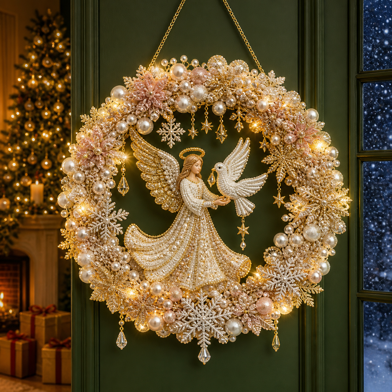 Christmas Wreath Door Hanger | Handmade Rhinestone Holiday Decor
