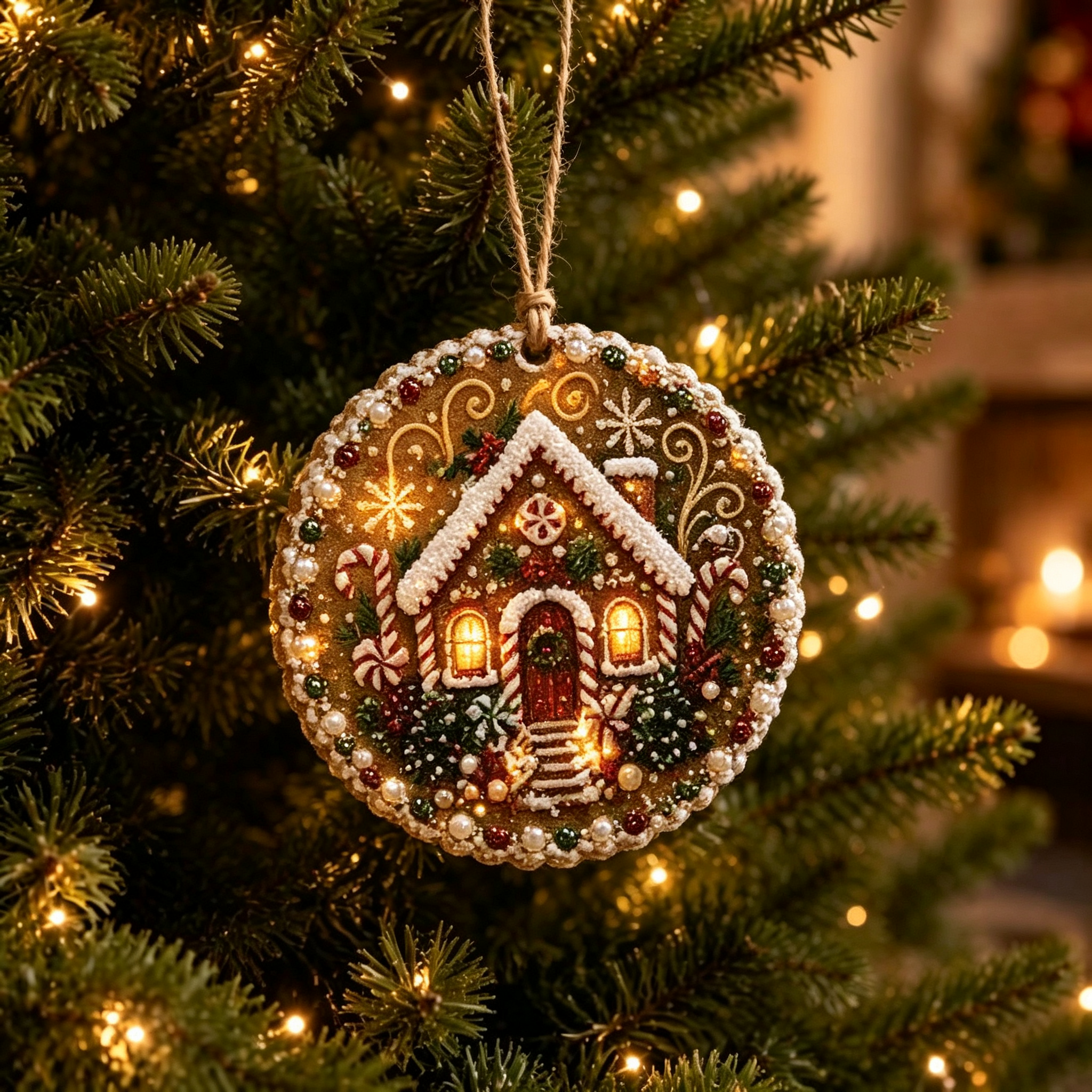 Vintage Round Christmas Ornaments Set of 6
