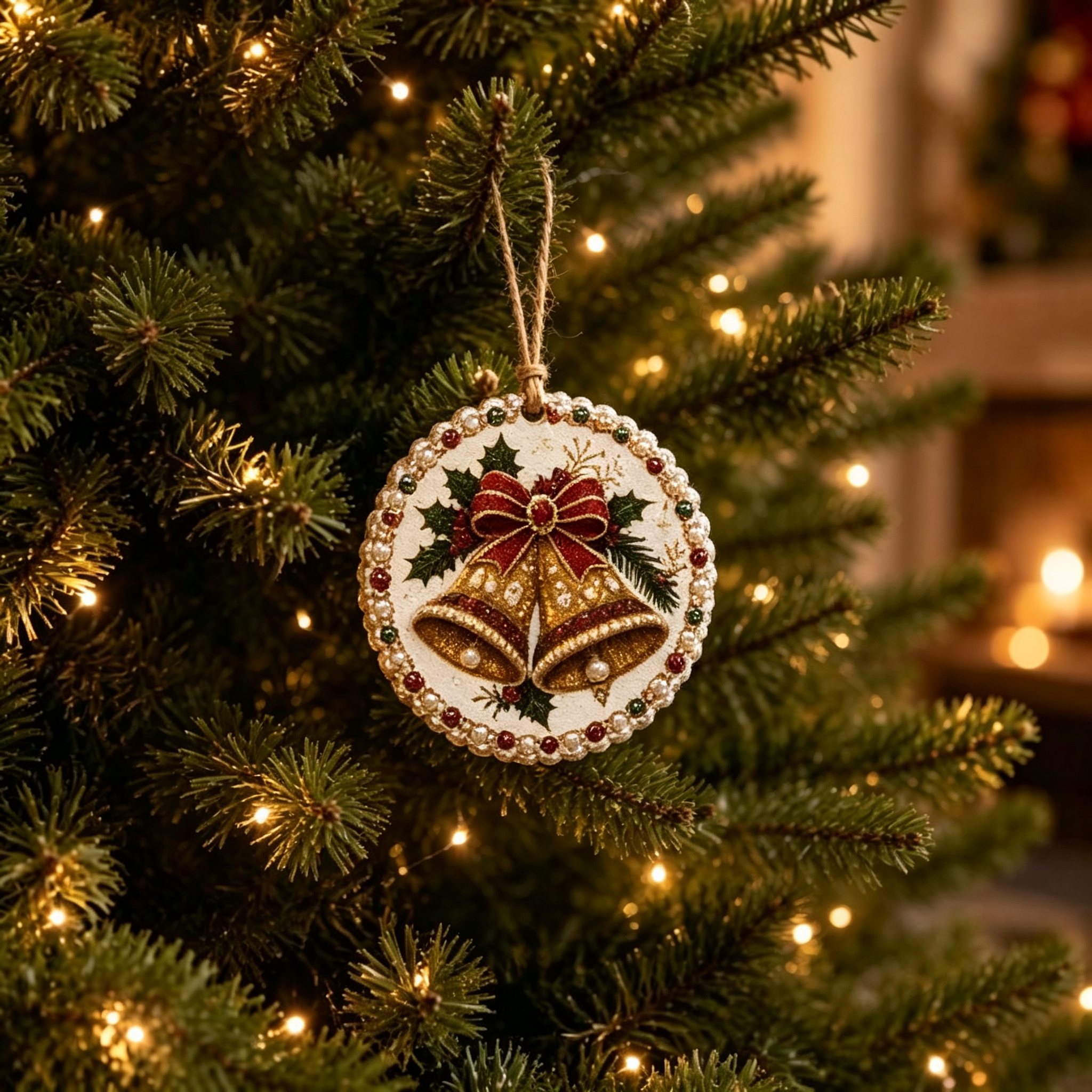 Vintage Round Christmas Ornaments Set of 6