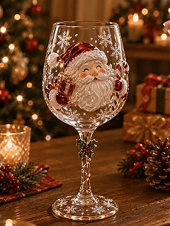 Christmas Santa 3D wine glass detail
