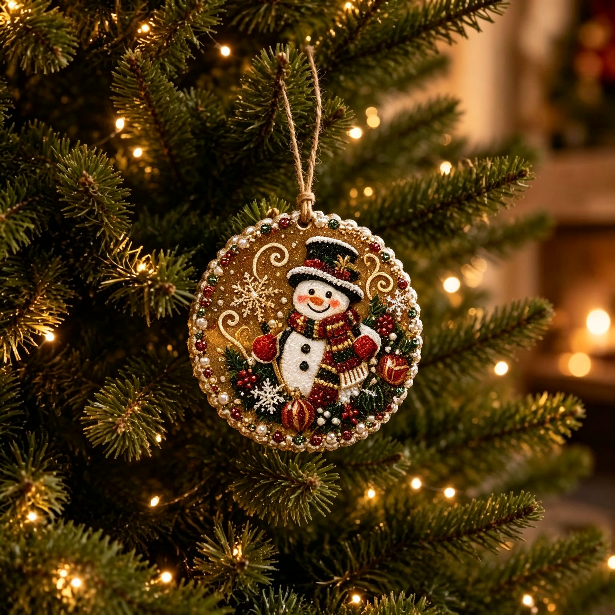 Vintage Round Christmas Ornaments Set of 6