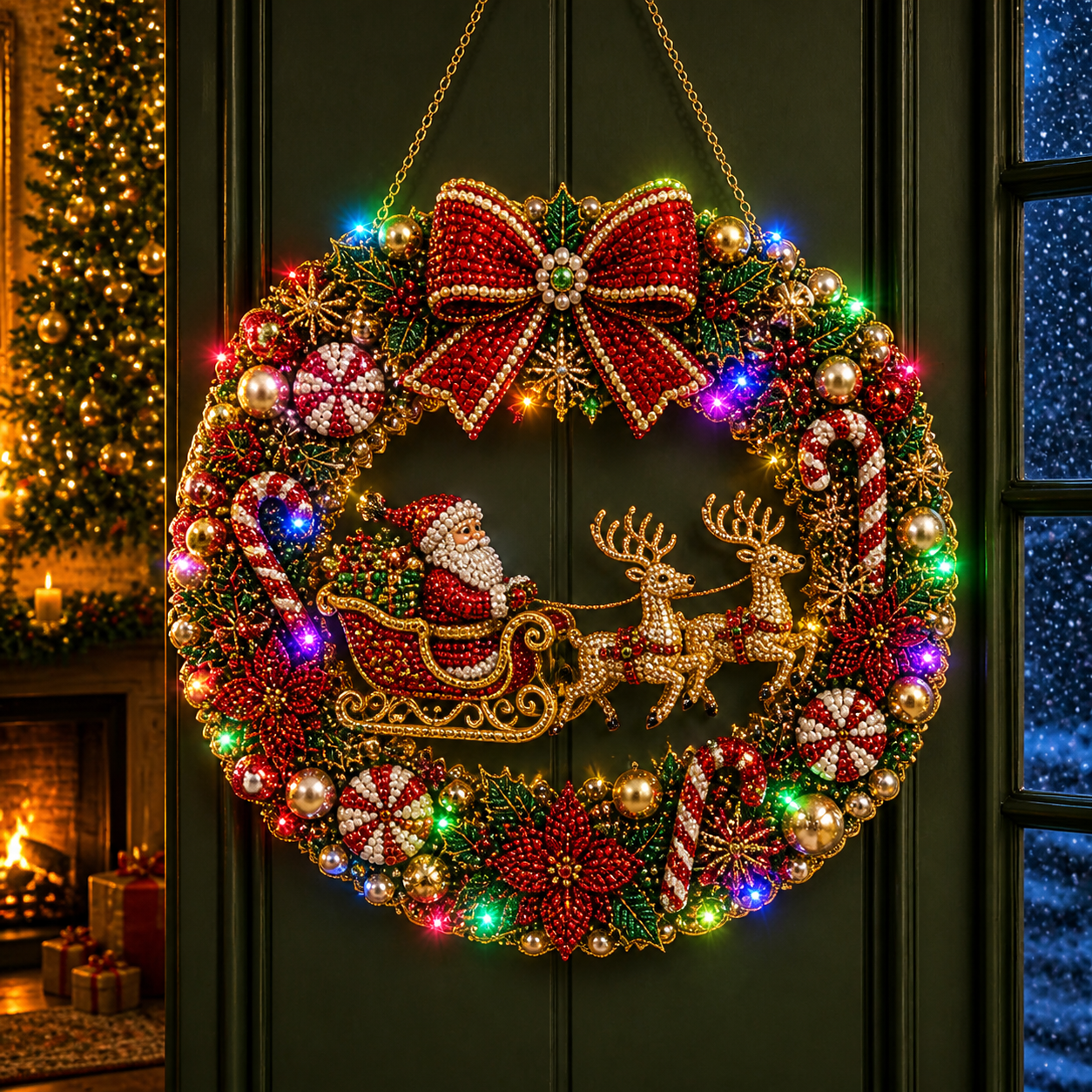 Christmas Wreath Door Hanger | Handmade Rhinestone Holiday Decor