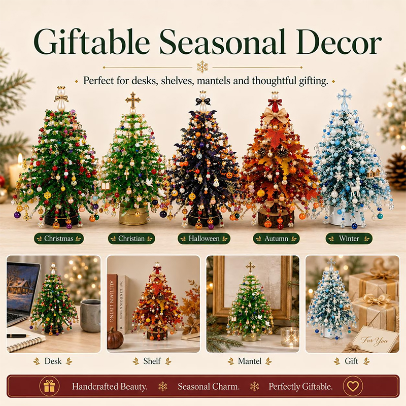 🎄💎 DIY Beaded Christmas Tree Kit, Hand‑Made Mini Crystal Bead Xmas Tree Craft Set. 💕