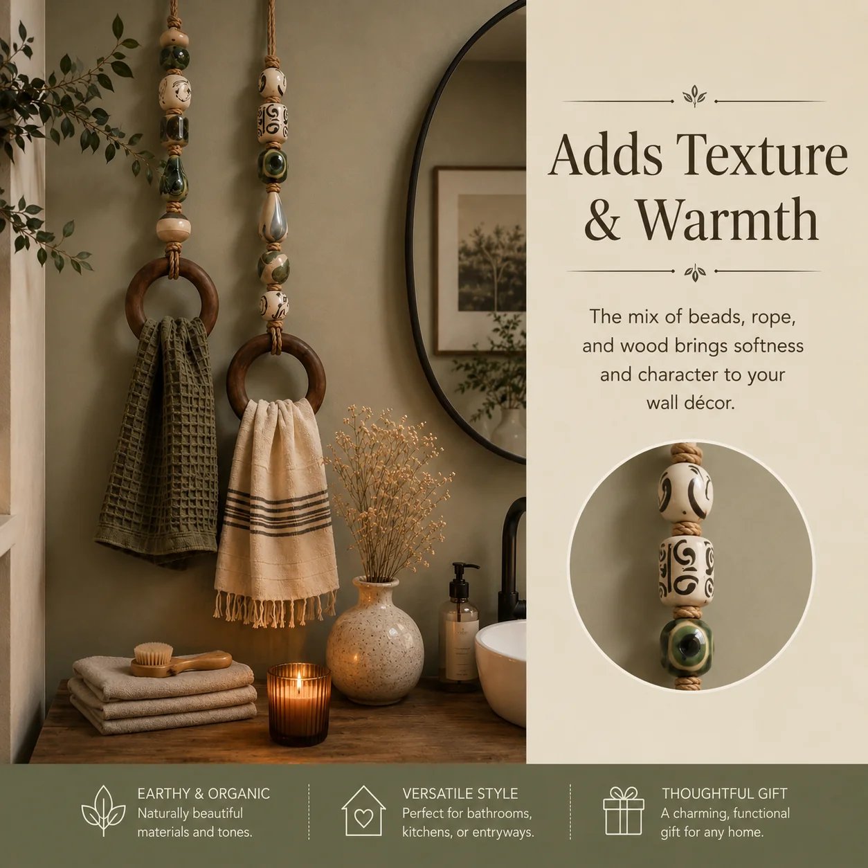 🔥✨Decorative Beaded Towel Hanger with Wooden Ring