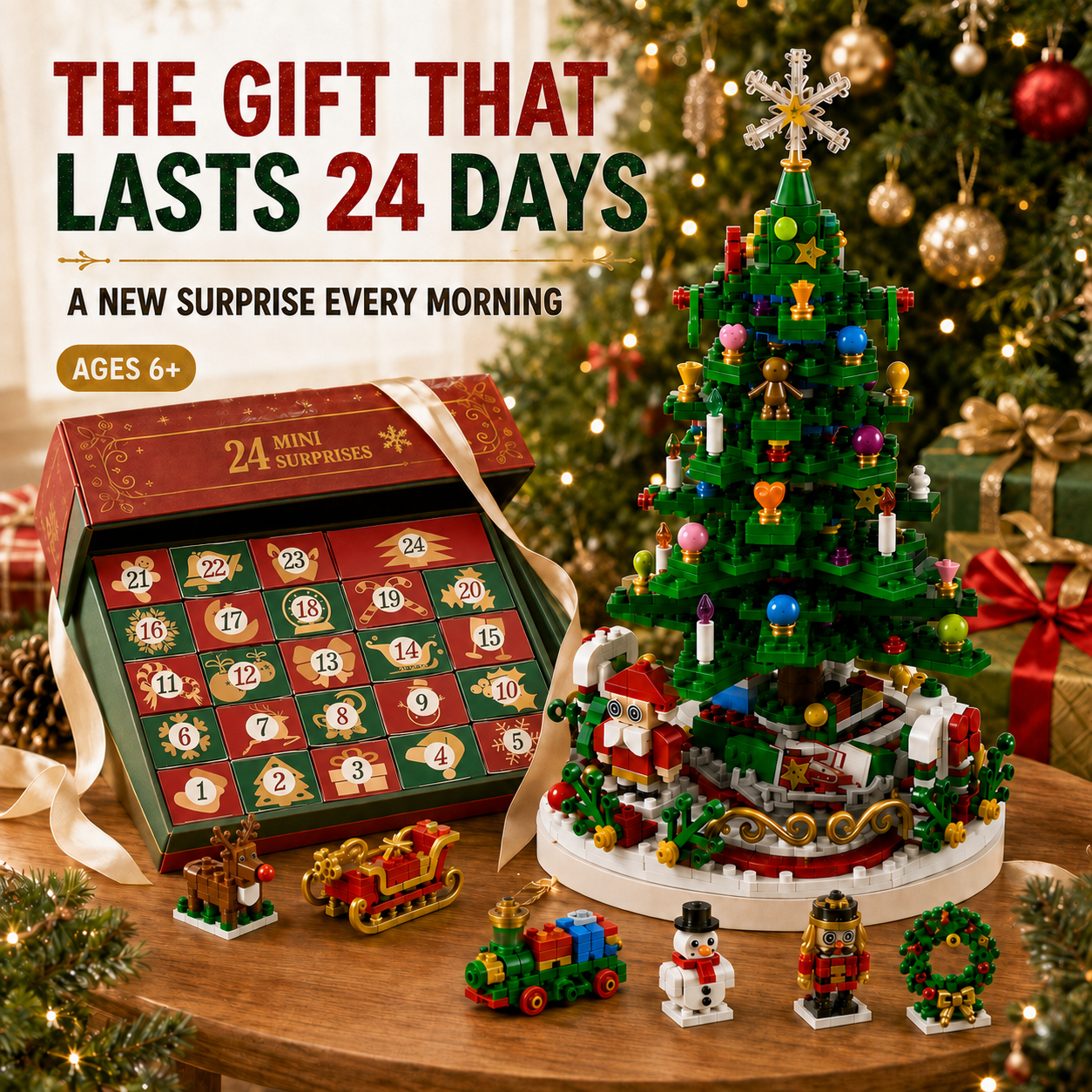 Christmas Advent Calendar Building Blocks | 24or12 Days Countdown Blind Box, 12/8/4Boxs Building Block Decorations, 24-in-1 Xmas Bricks Kit, Santa & Christmas Tree Building Toy, Kids Holiday Gift, Optional (24boxs/12boxs)
