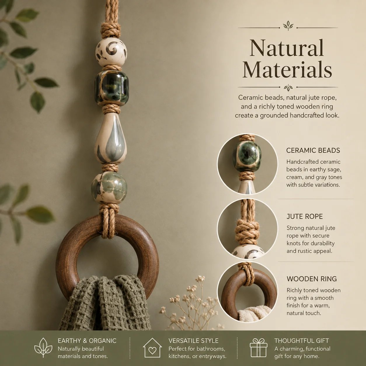 🔥✨Decorative Beaded Towel Hanger with Wooden Ring