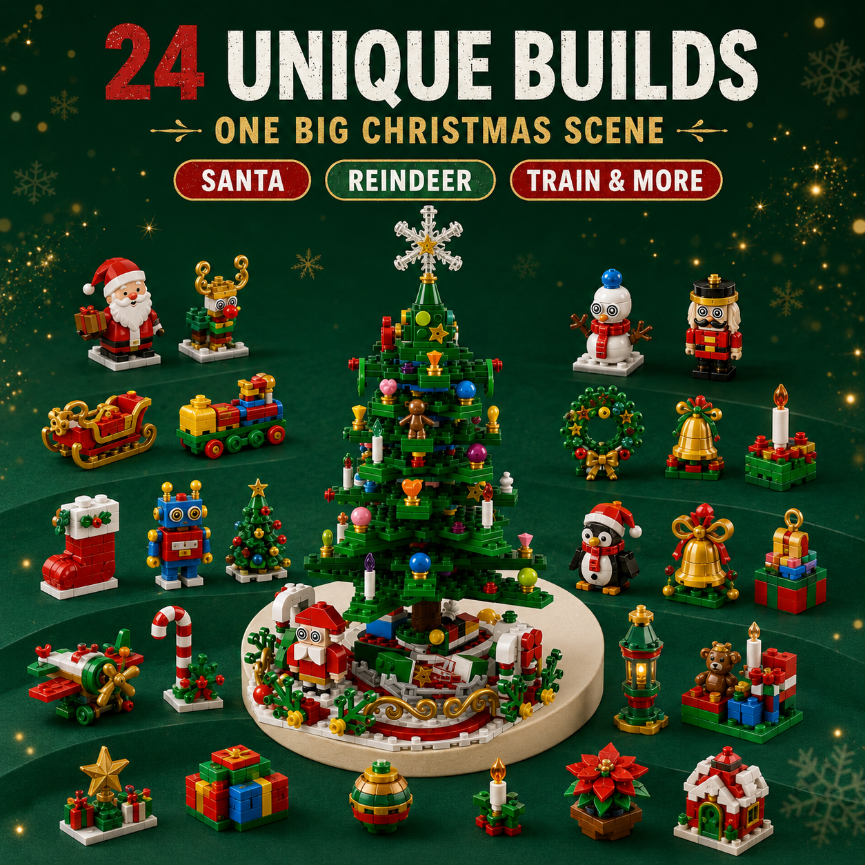Christmas Advent Calendar Building Blocks | 24or12 Days Countdown Blind Box, 12/8/4Boxs Building Block Decorations, 24-in-1 Xmas Bricks Kit, Santa & Christmas Tree Building Toy, Kids Holiday Gift, Optional (24boxs/12boxs)