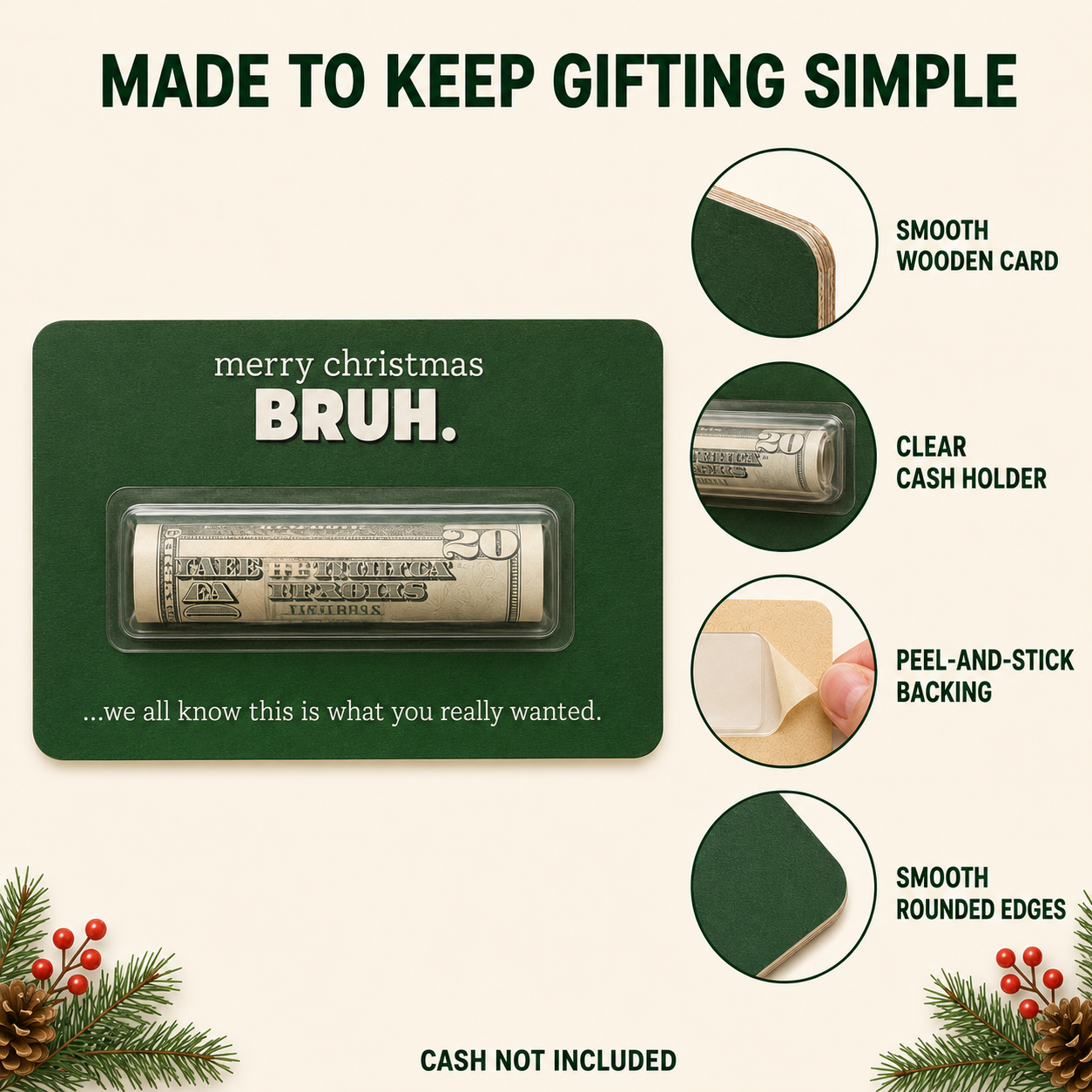 Wooden card and clear peel-and-stick cover details