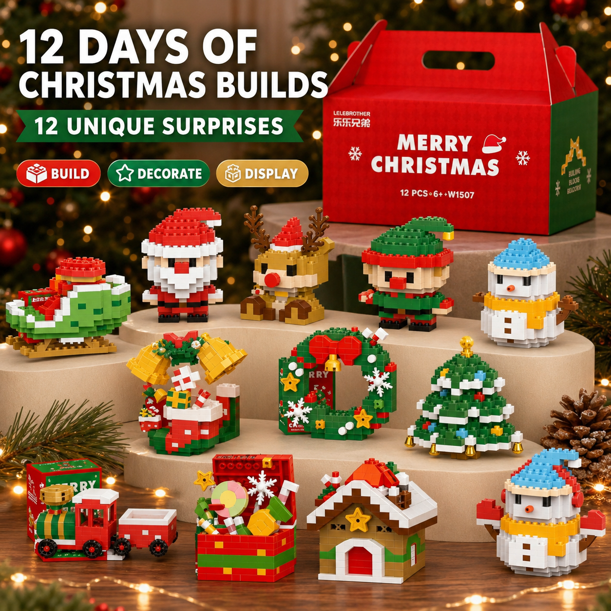 Christmas Advent Calendar Building Blocks | 24or12 Days Countdown Blind Box, 12/8/4Boxs Building Block Decorations, 24-in-1 Xmas Bricks Kit, Santa & Christmas Tree Building Toy, Kids Holiday Gift, Optional (24boxs/12boxs)