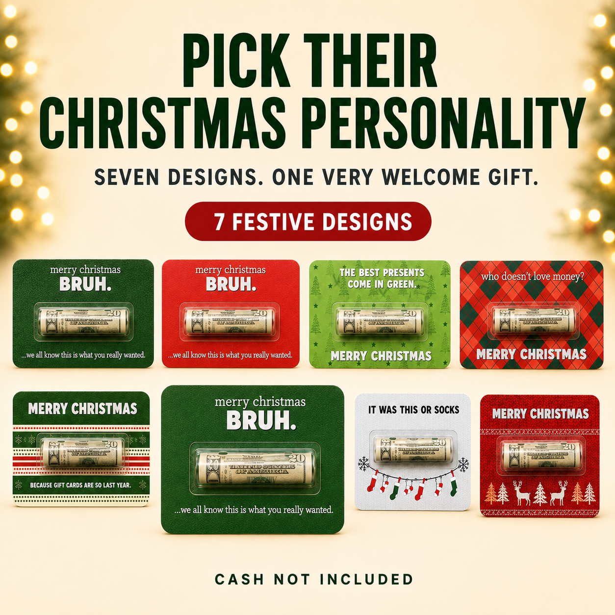 Different funny Christmas cash card designs