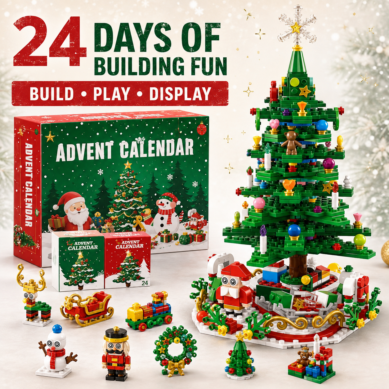 Christmas Advent Calendar Building Blocks | 24or12 Days Countdown Blind Box, 12/8/4Boxs Building Block Decorations, 24-in-1 Xmas Bricks Kit, Santa & Christmas Tree Building Toy, Kids Holiday Gift, Optional (24boxs/12boxs)