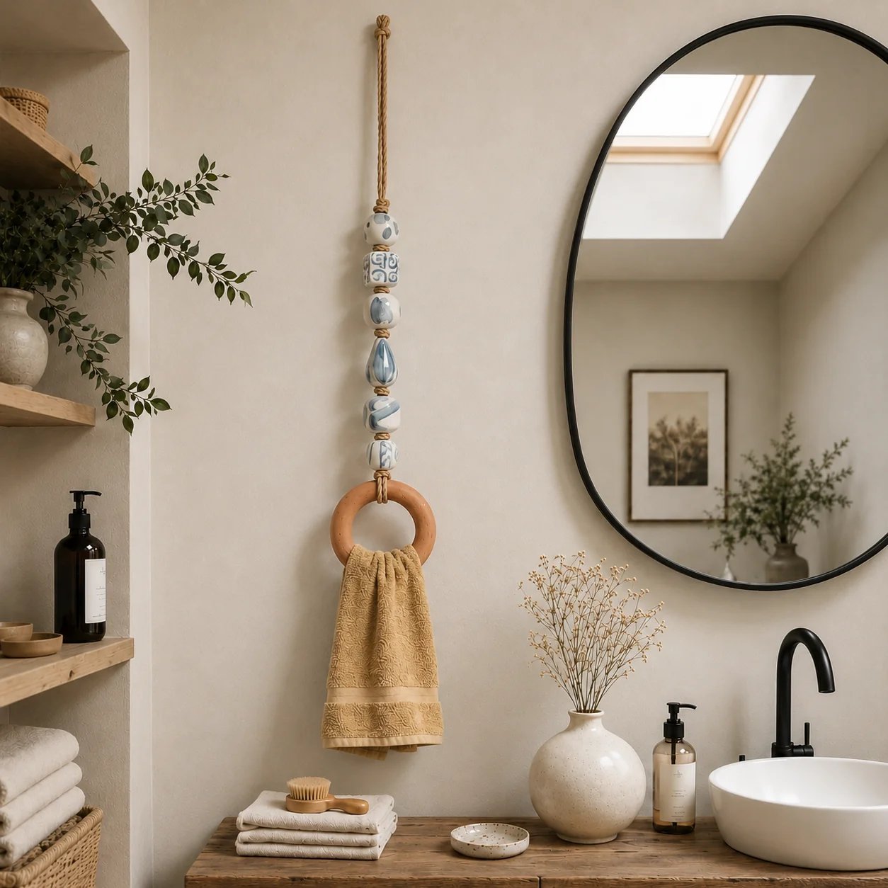 🔥✨Decorative Beaded Towel Hanger with Wooden Ring