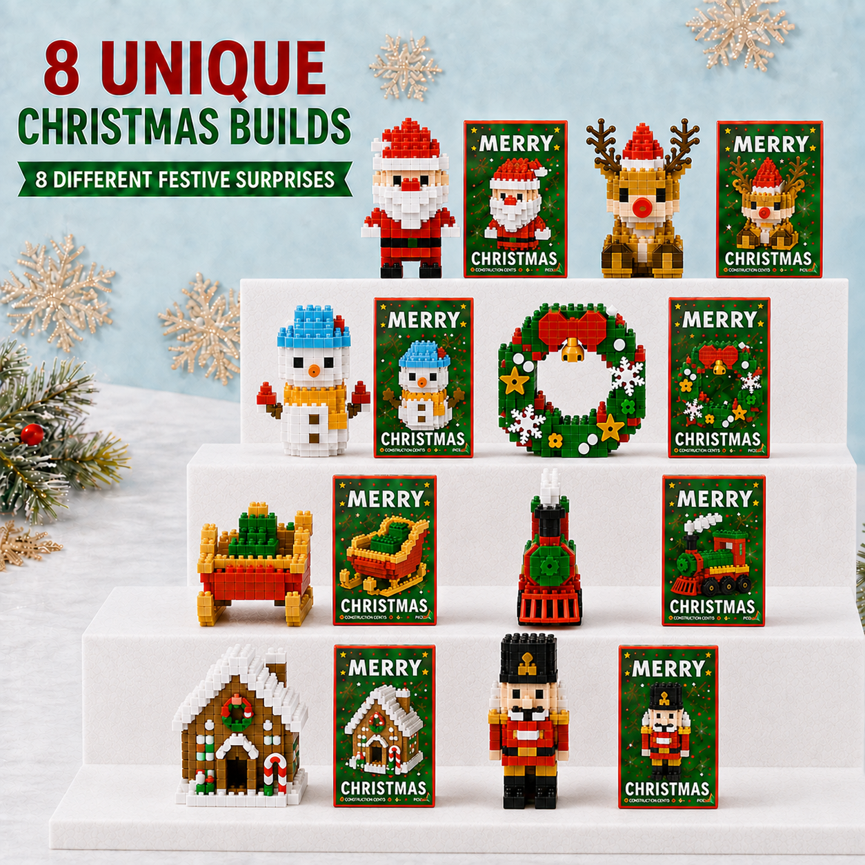 Christmas Advent Calendar Building Blocks | 24or12 Days Countdown Blind Box, 12/8/4Boxs Building Block Decorations, 24-in-1 Xmas Bricks Kit, Santa & Christmas Tree Building Toy, Kids Holiday Gift, Optional (24boxs/12boxs)