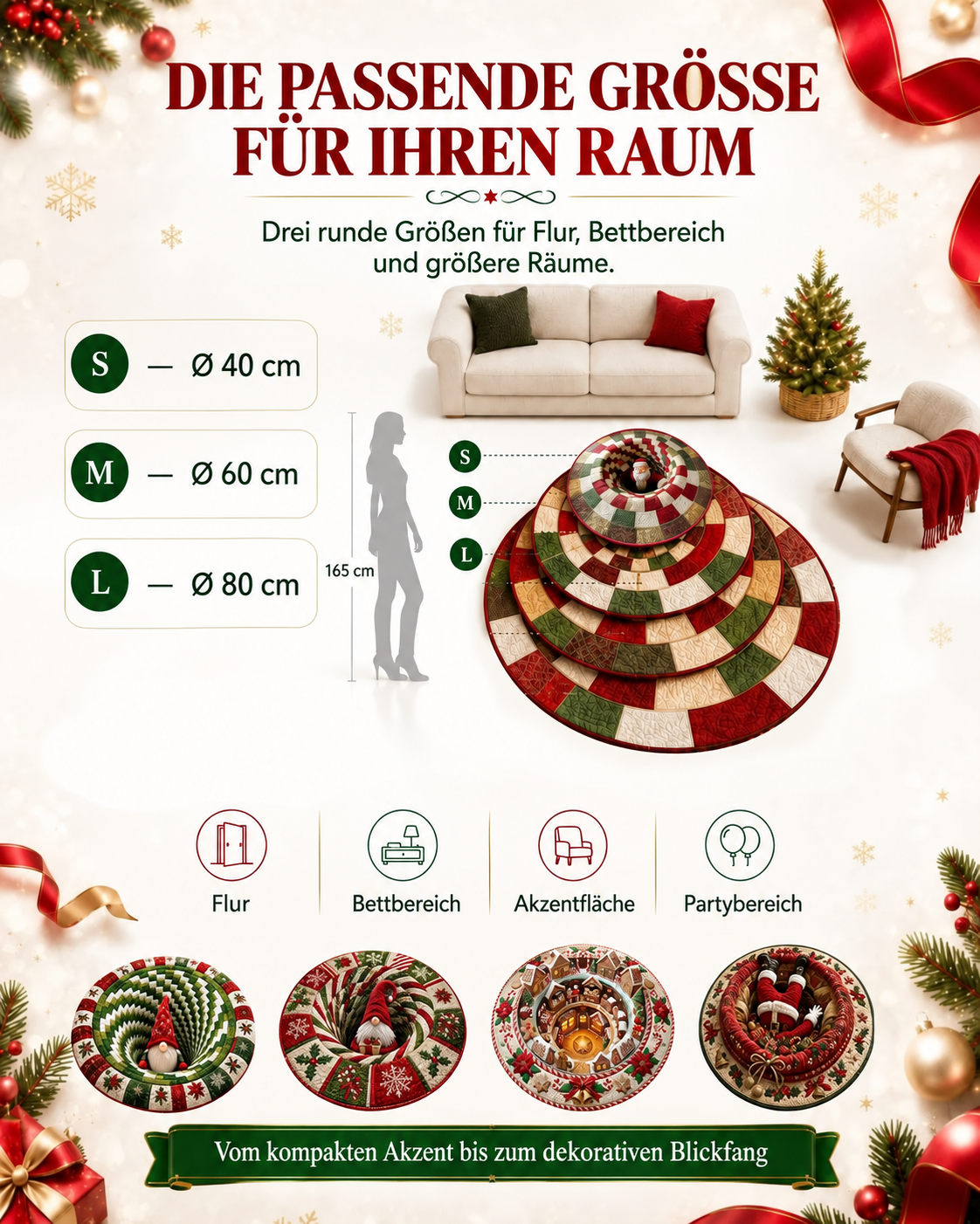 Größenübersicht S bis L mit 40, 60 und 80 cm Durchmesser