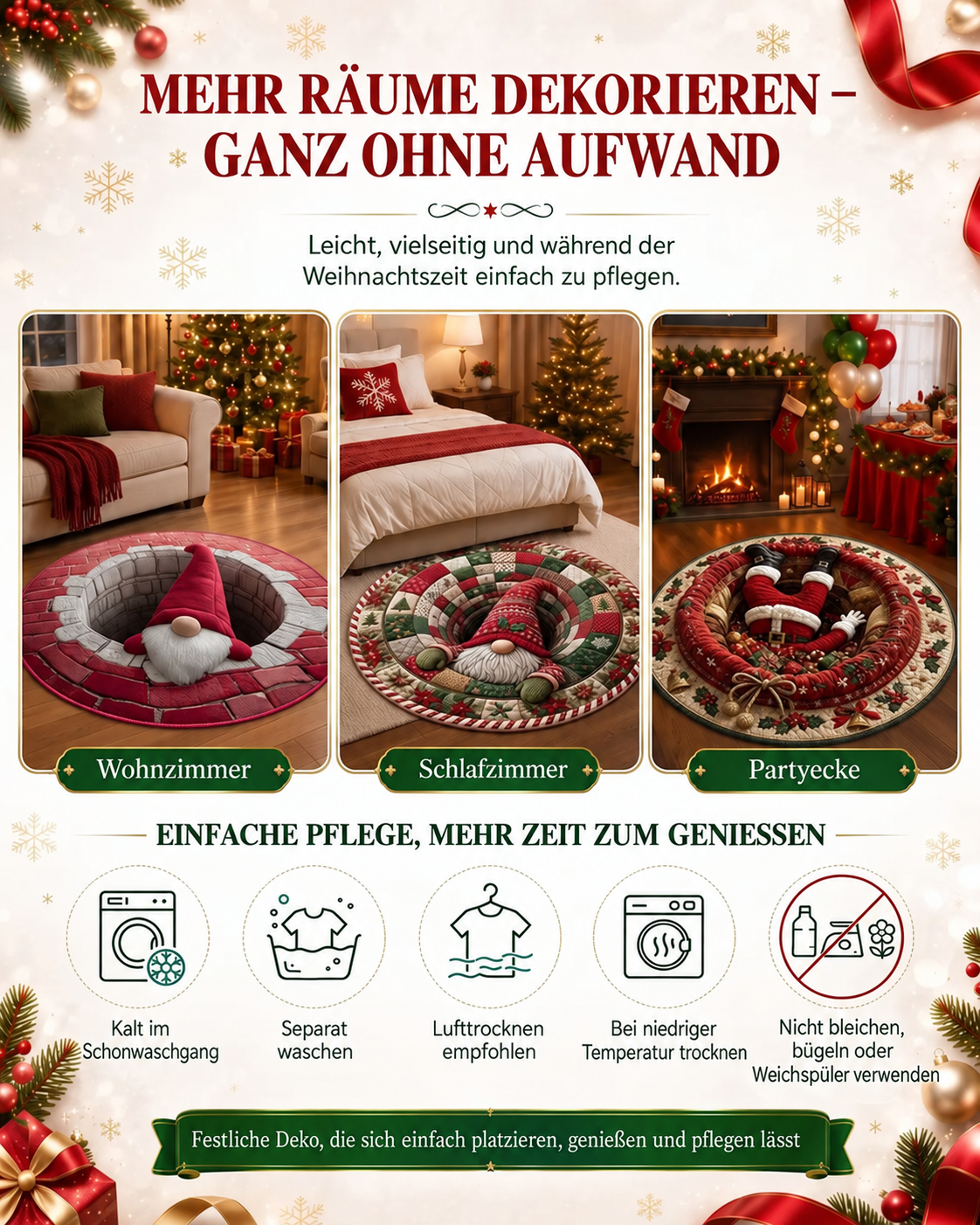 Pflegehinweise für den runden 3D-Weihnachtsteppich