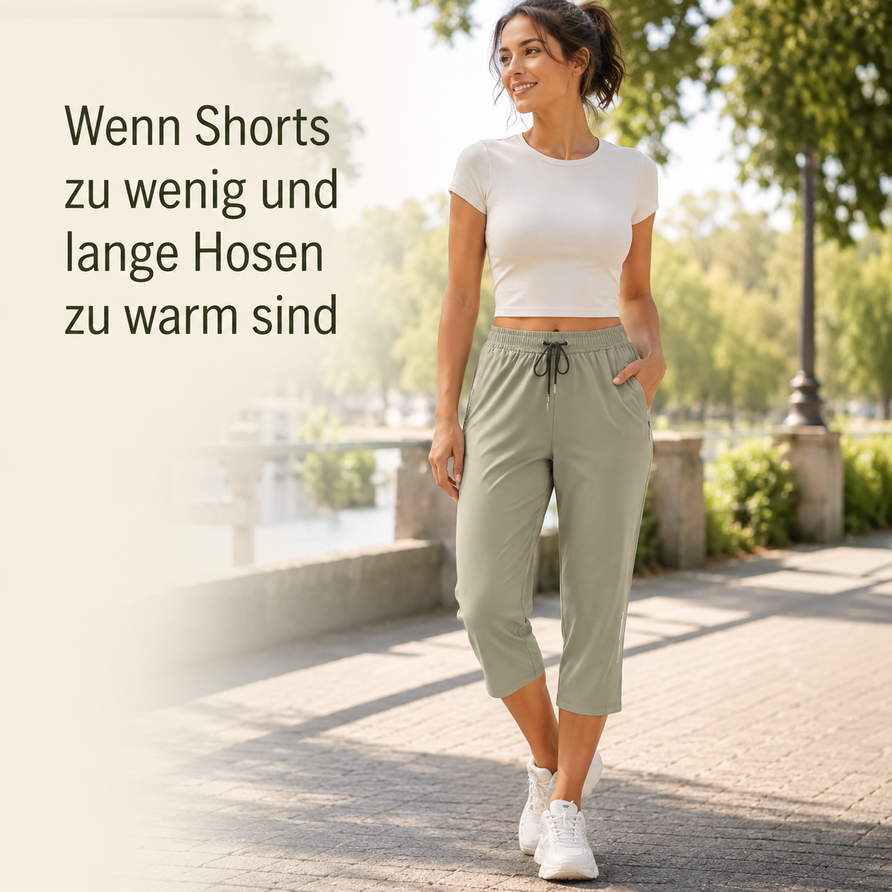 Leichte Damen-Caprihose mit Zugbund und Reißverschlusstaschen