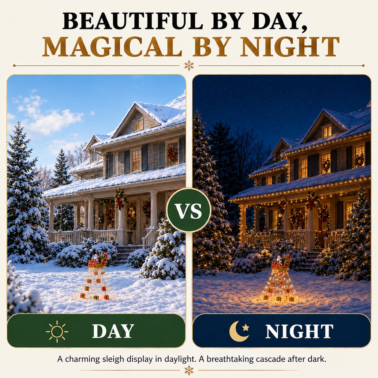 🎅✨ New for 2026: Cascading lights "Santa on his flying sleigh" – Solar Christmas lights for the garden