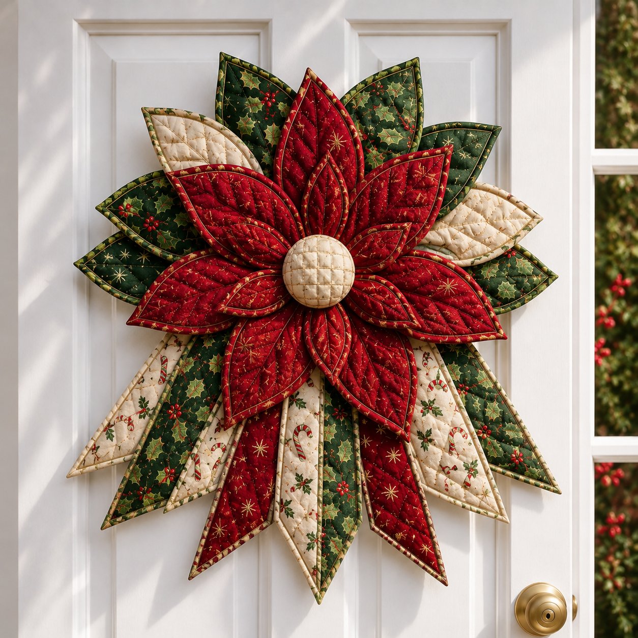 Weihnachtsstern-Motiv als gesteppter Türhänger