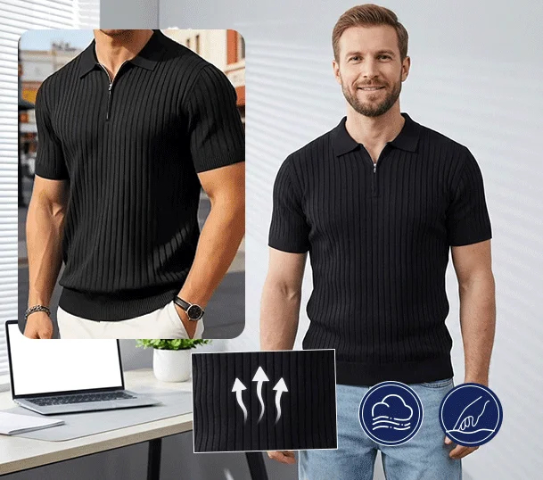 Herren-Polo aus Rippstrick mit Reißverschluss – bequem und stilvoll