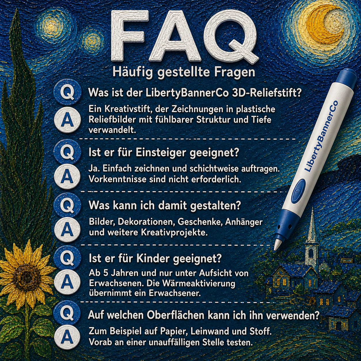 H&auml;ufig gestellte Fragen zu den LibertyBannerCo 3D-Reliefstiften