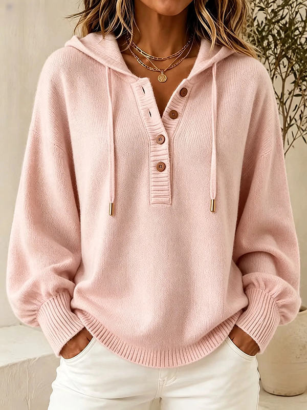Damen-Strickpullover mit Kapuze in Rosa