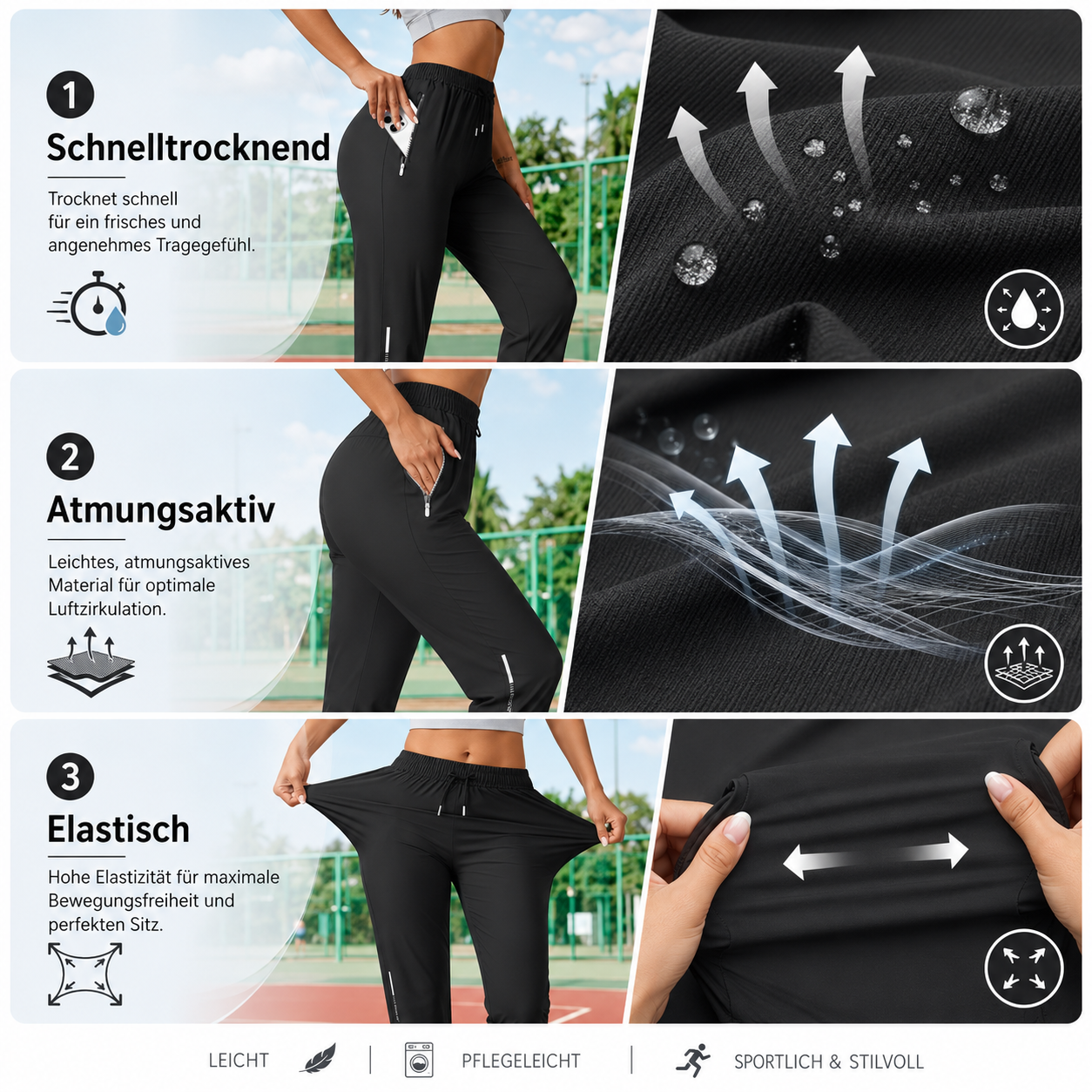 Leichte Damen-Caprihose mit Zugbund und Reißverschlusstaschen