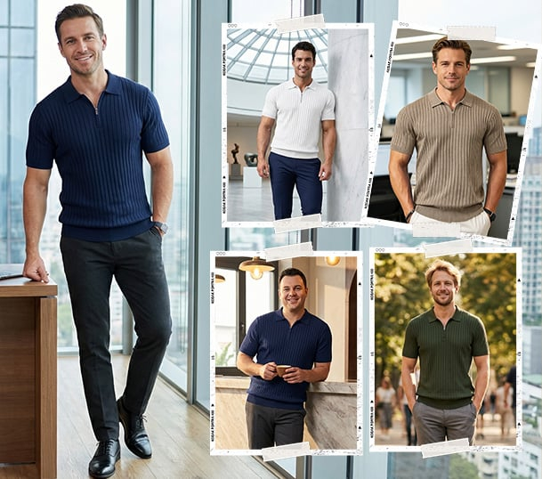 Herren-Polo aus Rippstrick mit Reißverschluss – bequem und stilvoll