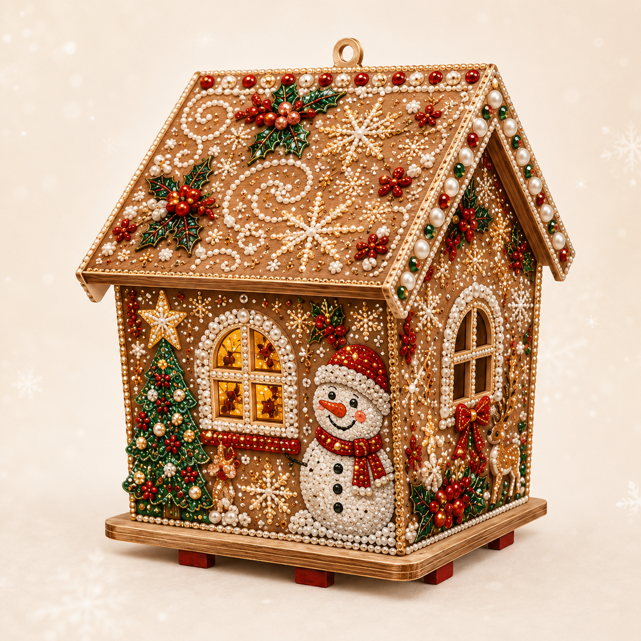 3D-Weihnachtshaus mit Strasssteinen und Schneemann