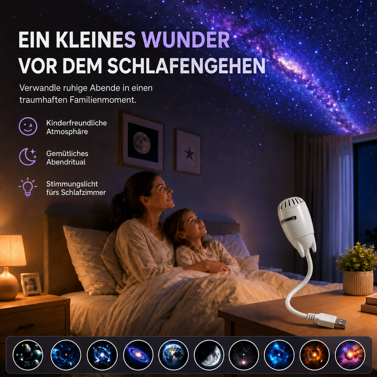 Weißer Sternenprojektor für ein gemütliches Abendritual