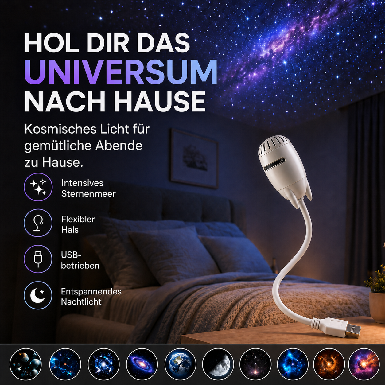 Weißer flexibler Projektor bringt das Universum nach Hause