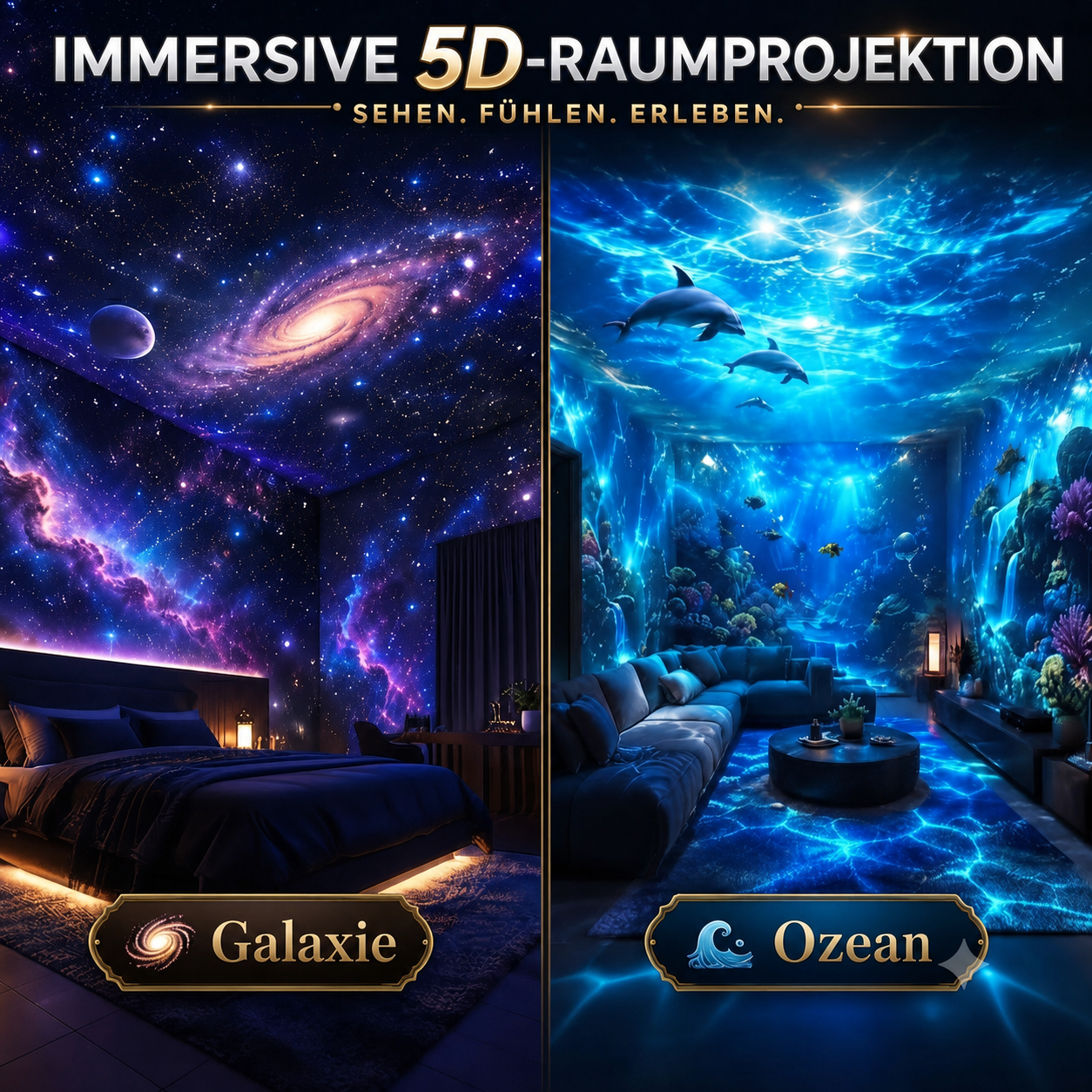Galaxie- und Ozean-Raumprojektion im Set