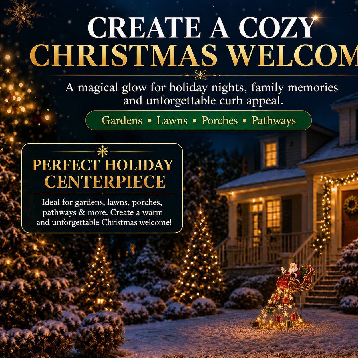 🎅✨ New for 2026: Cascading lights "Santa on his flying sleigh" – Solar Christmas lights for the garden