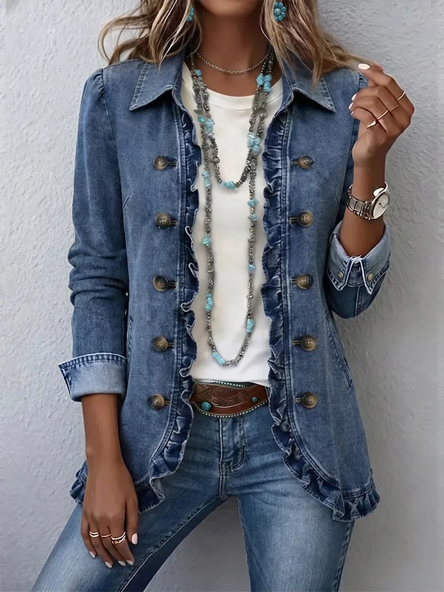 Boho-Damenjacke in Blau – Vorderansicht