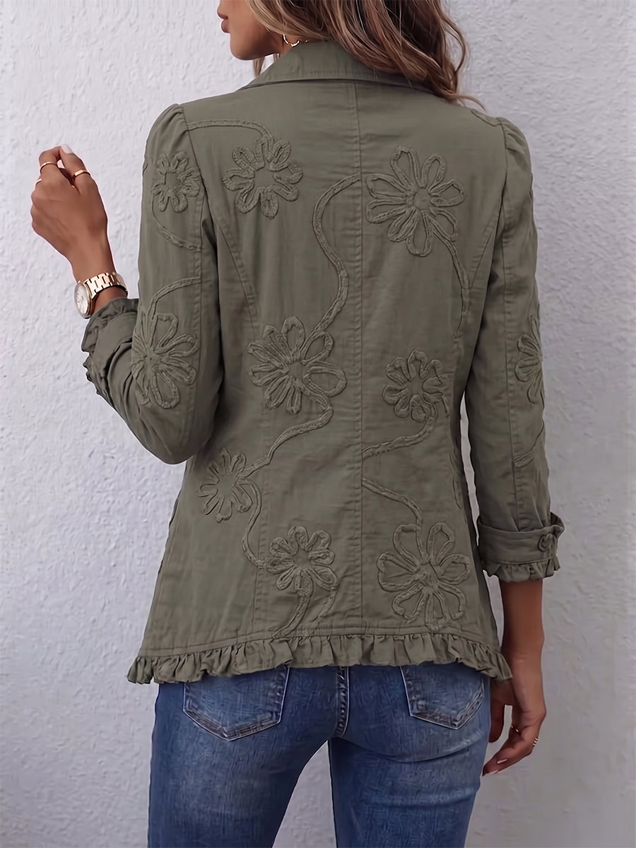 Boho-Damenjacke in Retrogrün – Rückansicht