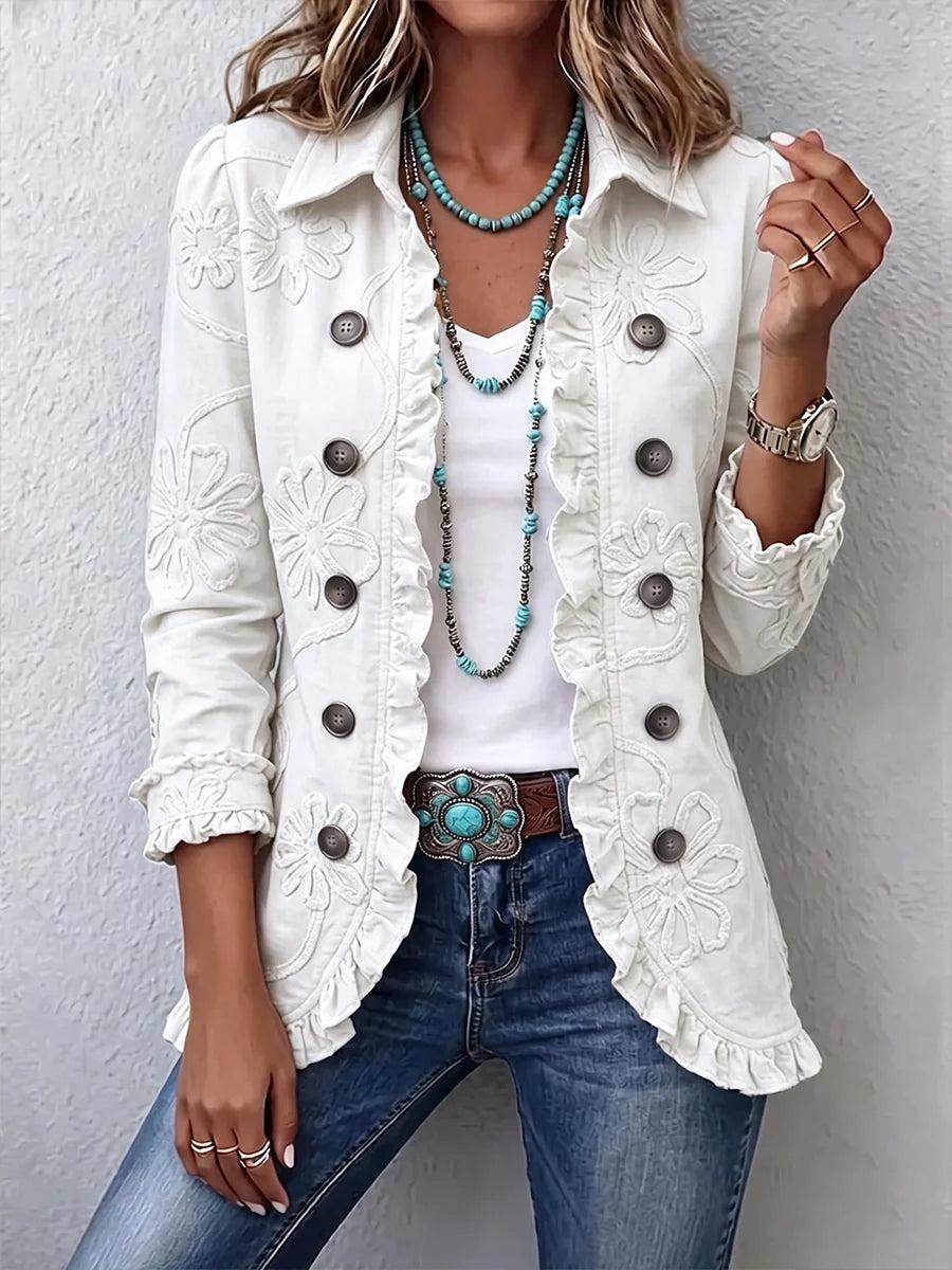 Boho-Damenjacke in Weiß – Vorderansicht