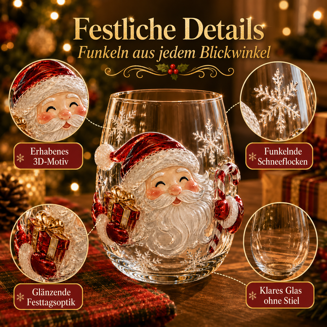 Detailansicht des 3D-Weihnachtsglases