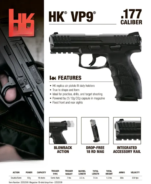 HK VP9 CO2 .177 Blowback Air Pistol -TOY