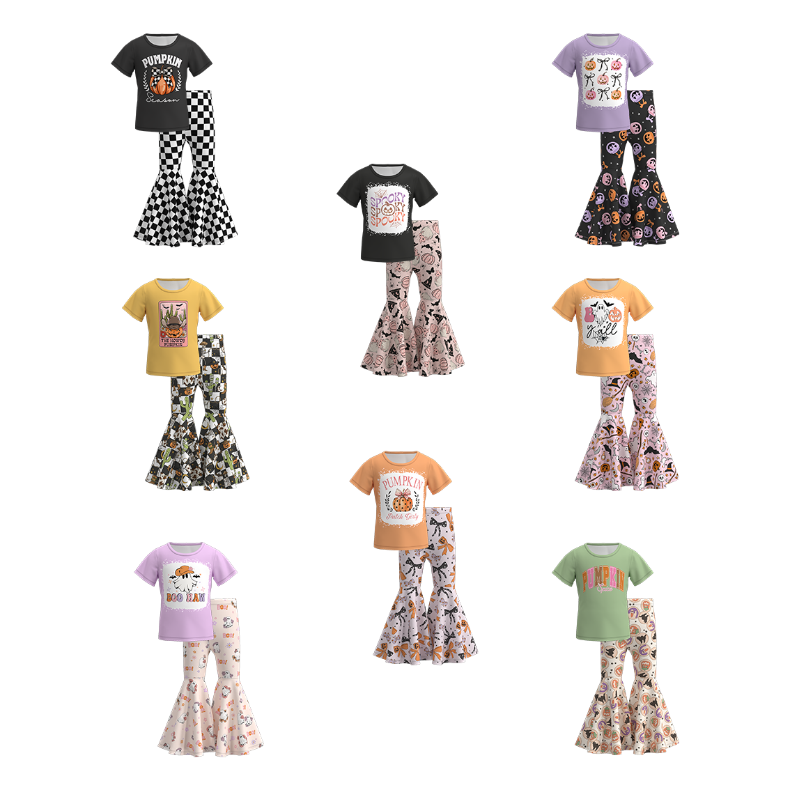 Girls' Halloween Cartoon Print Outfit Set