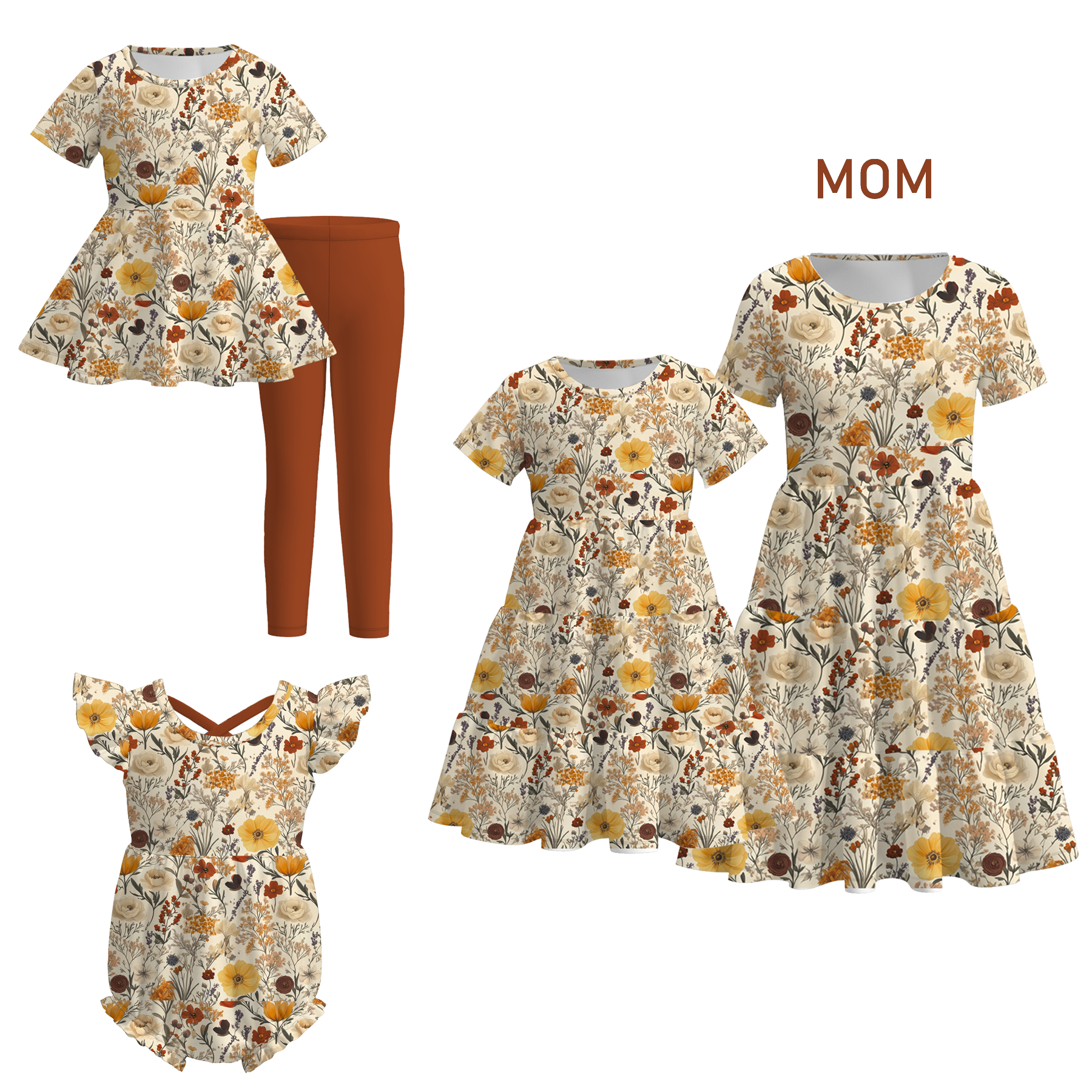 Family Halloween Floral Print Dress, Set & Romper