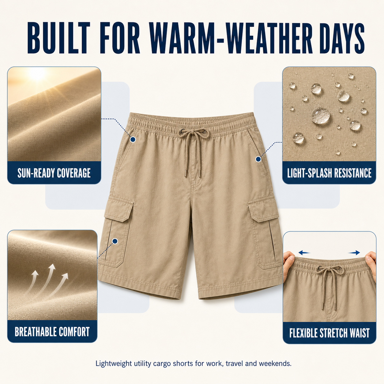 Men's Lightweight Utility Cargo Shorts – 8 Pack | XS–6XL