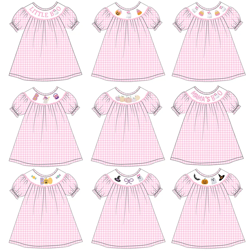 Girls' Halloween Nine-Style Embroidered Smocked Dress