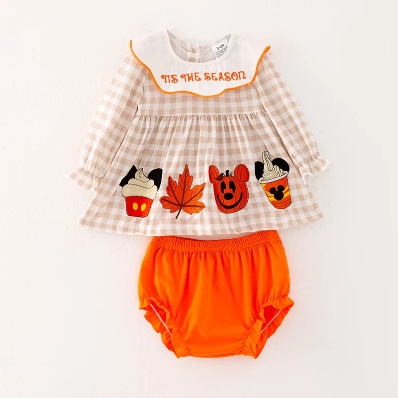 Baby Girls' Halloween Cartoon Embroidered Tunic & Bloomer Set