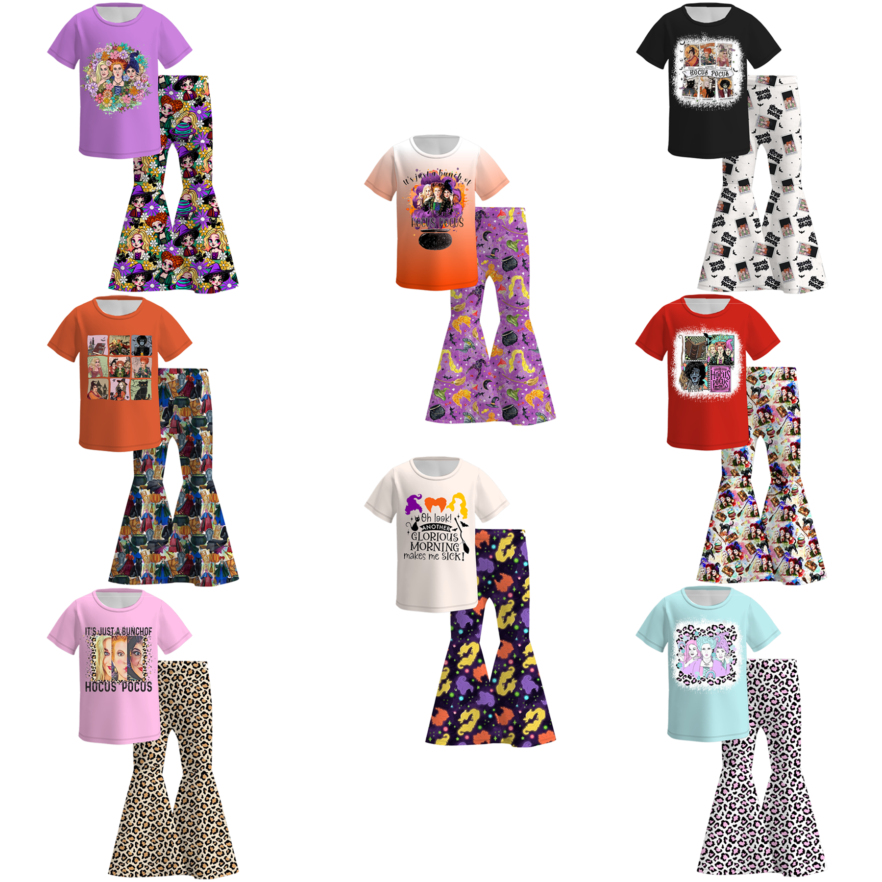 Girls' Halloween Eight-Print Top & Flare Pants Set