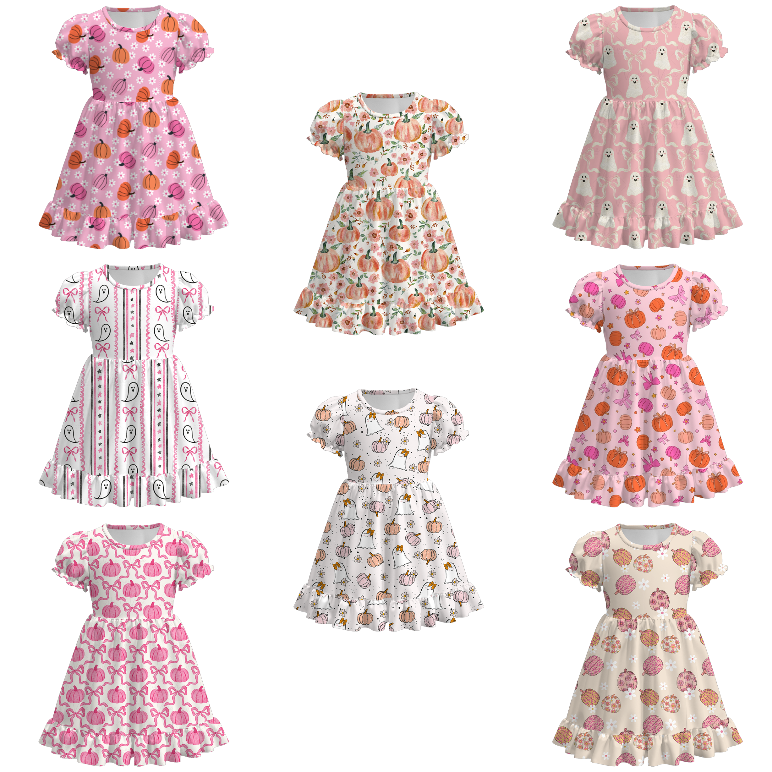 Girls' Halloween & Thanksgiving Cartoon Print Dress